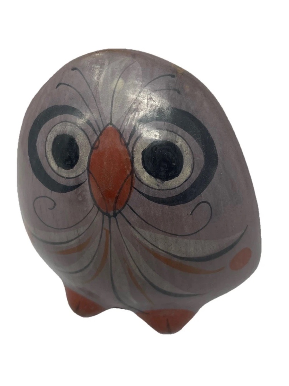 Vintage Tonala Mexico Pottery Owl Figurine Hand Painted Mexican Folk Art